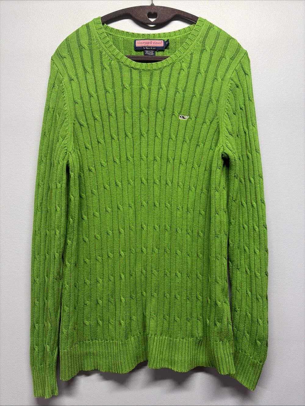 Vineyard Vines Green Cable Knit Sweater Women’s XL -Preppy Cotton Blend Pullover